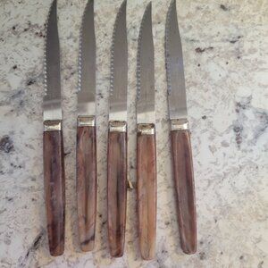 Vintage Regent Sheffield England Steak Knives Set Of 5 With Faux Wood Handles St